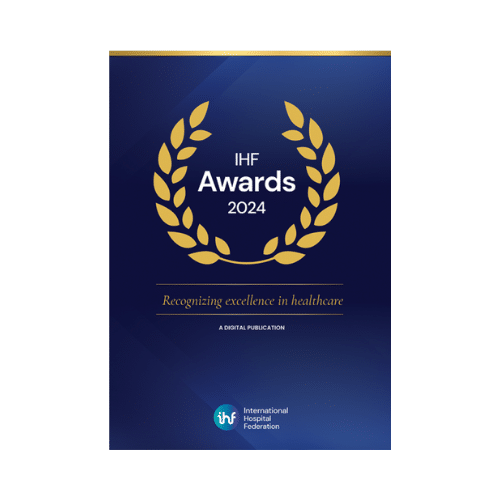 Cover of the IHF Awards 2024 digital publication, featuring a gold laurel wreath and the tagline "Recognizing excellence in healthcare.