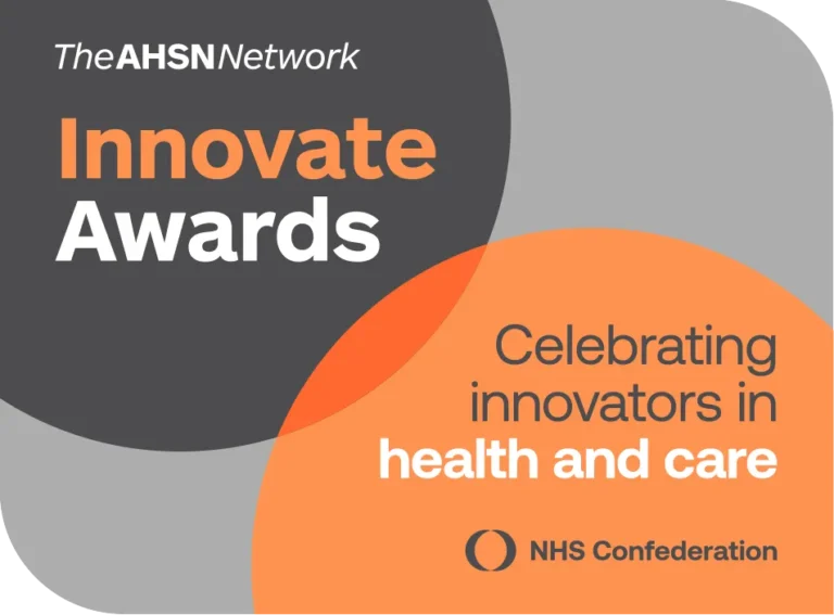 AHSN Network Innovate Awards banner with text: "Celebrating innovators in health and care", NHS Confederation logo.