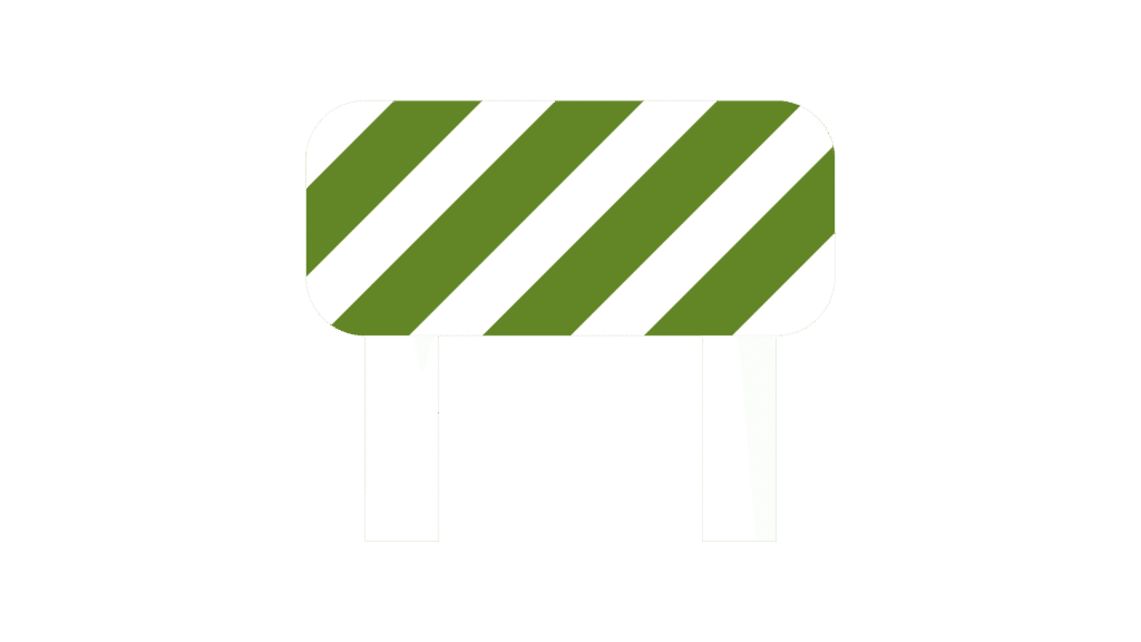 A green and white striped road barrier with two white legs on a black background.