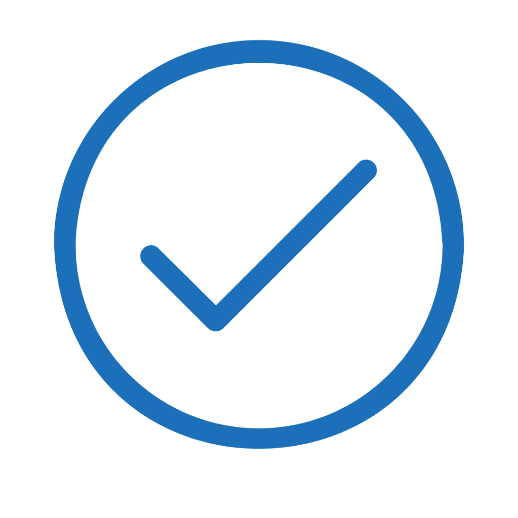 A blue check mark inside a blue circle on a transparent background.